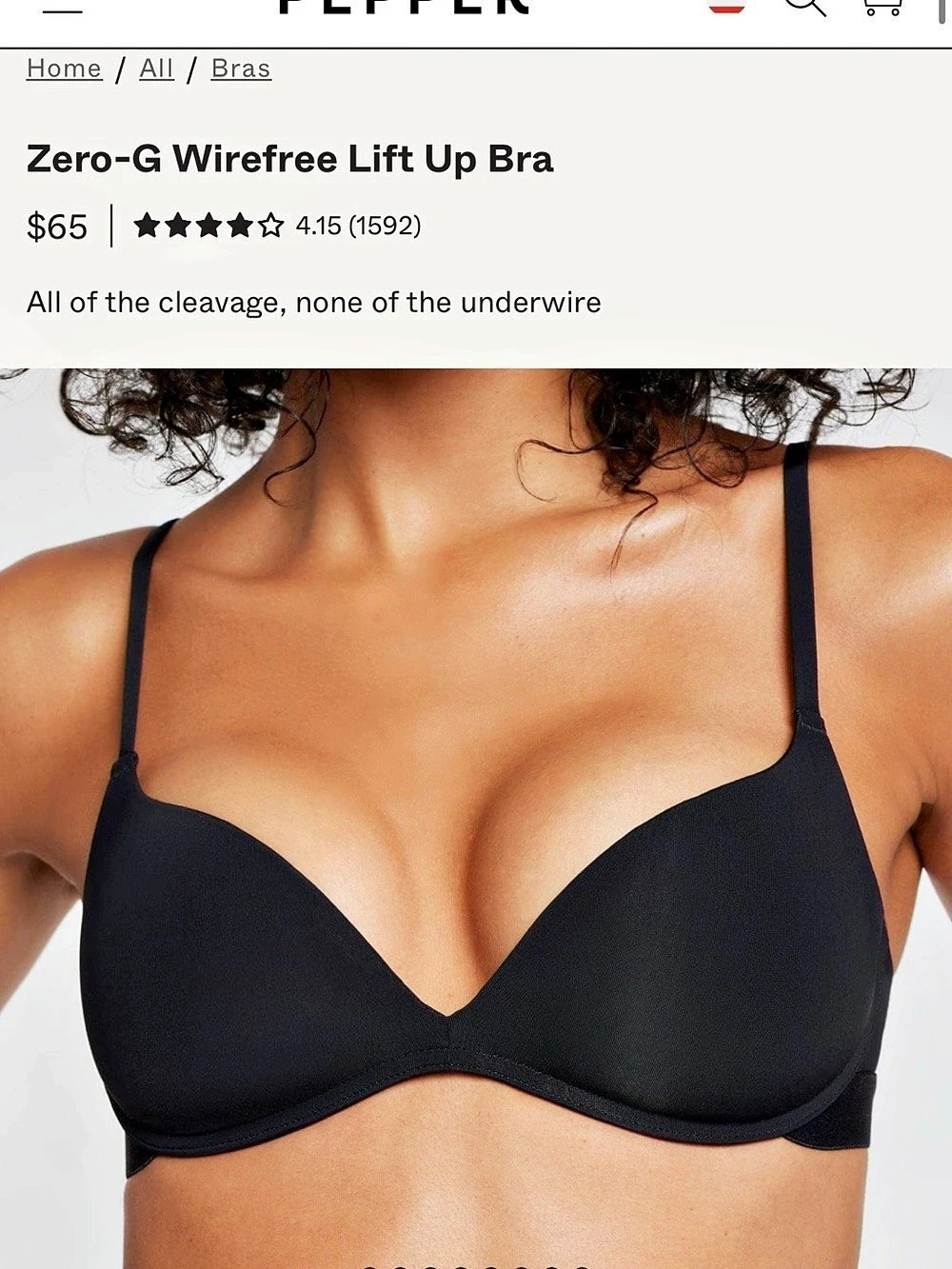 Pepper Zero-G Wirefree Lift Up Bra Black 36A NWT